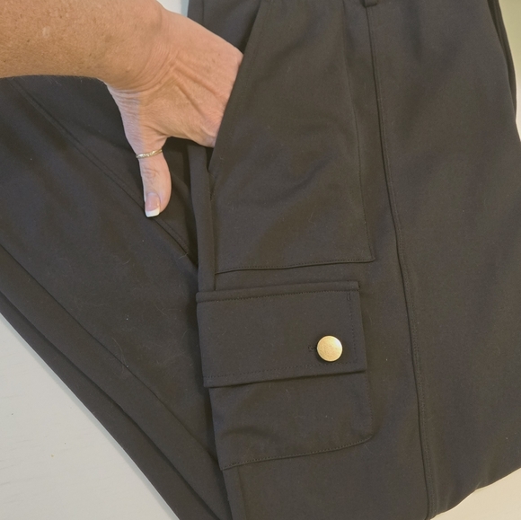 HALARA Black Pants with Gold Button Day Stretch High Waisted Zipper Pockets - Picture 6 of 6